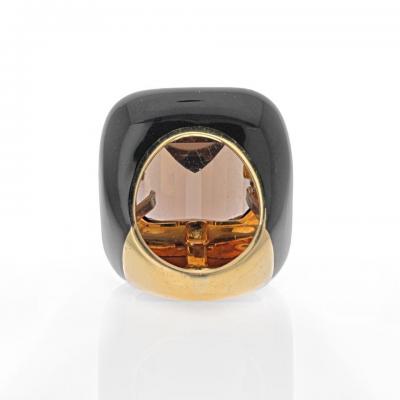 David Webb DAVID WEBB 18K YELLOW GOLD SMOKY QUARTZ AND BLACK ENAMEL RING