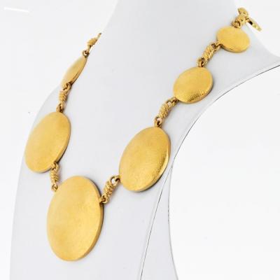 David Webb DAVID WEBB 18K YELLOW GOLD SOLAR HAMMERED DISK NECKLACE