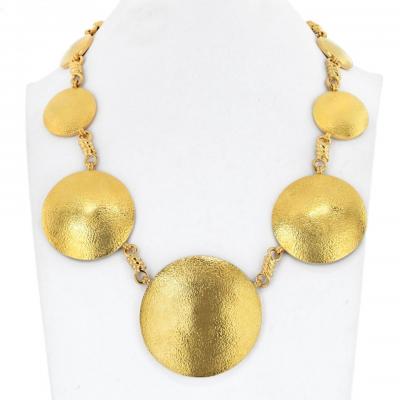 David Webb DAVID WEBB 18K YELLOW GOLD SOLAR HAMMERED DISK NECKLACE