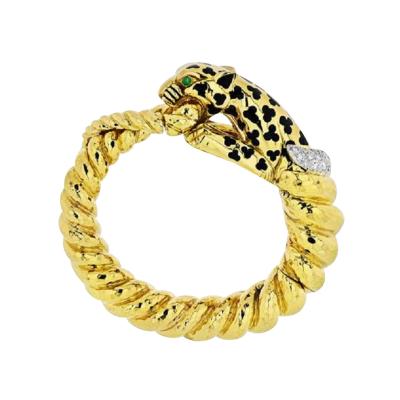 David Webb DAVID WEBB 18K YELLOW GOLD SPOTTED LEOPARD DIAMOND BANGLE BRACELET