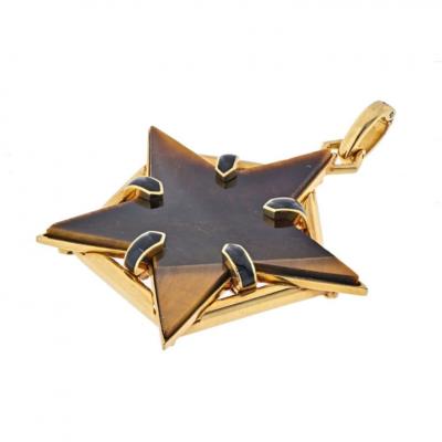 David Webb DAVID WEBB 18K YELLOW GOLD TIGER EYE STAR PENDANT