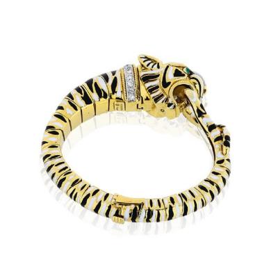 David Webb DAVID WEBB 18K YELLOW GOLD WHITE AND BLACK ENAMEL TIGER BRACELET