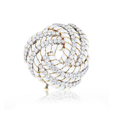 David Webb DAVID WEBB 18K YELLOW GOLD WHITE ENAMEL AND 8 00CTTW DIAMOND KNOT BROOCH