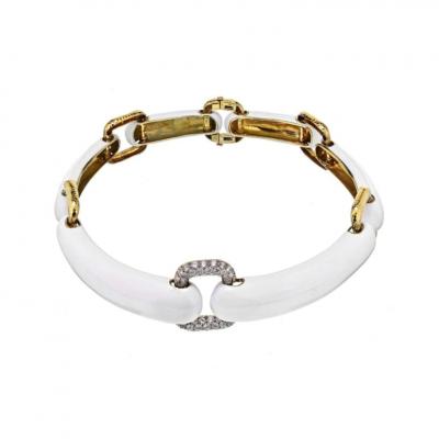 David Webb DAVID WEBB 18K YELLOW GOLD WHITE ENAMEL GOLD AND DIAMOND LINKED COLLAR NECKLACE