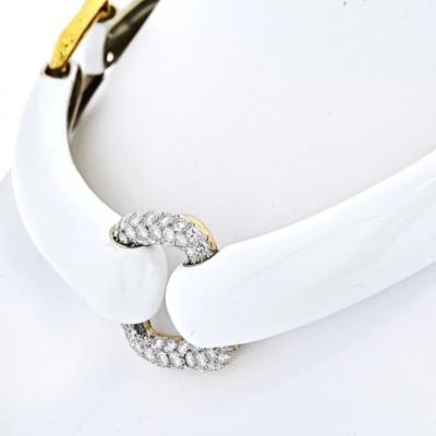 David Webb DAVID WEBB 18K YELLOW GOLD WHITE ENAMEL GOLD AND DIAMOND LINKED COLLAR NECKLACE