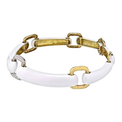 David Webb DAVID WEBB 18K YELLOW GOLD WHITE ENAMEL GOLD AND DIAMOND LINKED COLLAR NECKLACE