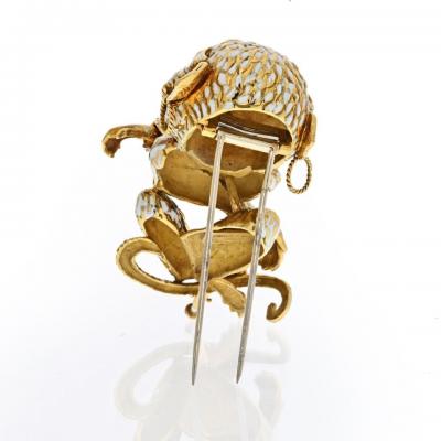 David Webb DAVID WEBB 18K YELLOW GOLD WHITE ENAMEL GYPSY MONKEY BROOCH