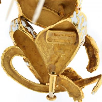 David Webb DAVID WEBB 18K YELLOW GOLD WHITE ENAMEL GYPSY MONKEY BROOCH