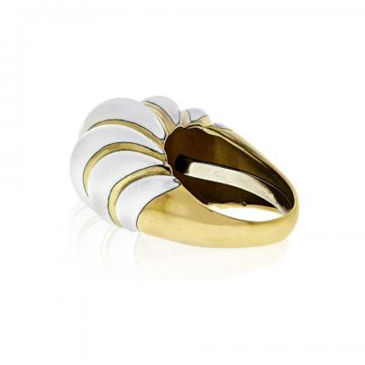 David Webb DAVID WEBB 18K YELLOW GOLD WHITE ENAMEL SMOOTH BOMBE RING