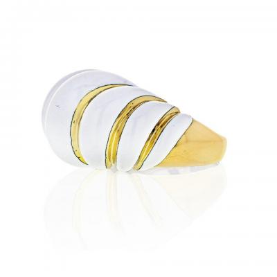 David Webb DAVID WEBB 18K YELLOW GOLD WHITE ENAMEL SMOOTH BOMBE RING