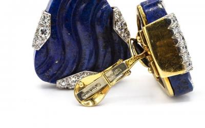 David Webb DAVID WEBB 1970S PLATINUM 18K YELLOW GOLD 2 75 CARAT LAPIS LAZULI EARRINGS