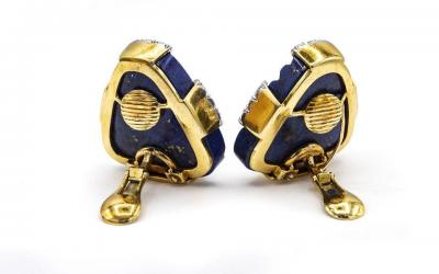 David Webb DAVID WEBB 1970S PLATINUM 18K YELLOW GOLD 2 75 CARAT LAPIS LAZULI EARRINGS