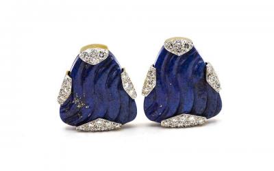 David Webb DAVID WEBB 1970S PLATINUM 18K YELLOW GOLD 2 75 CARAT LAPIS LAZULI EARRINGS