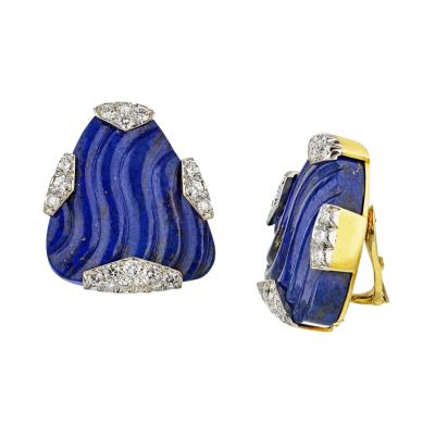 David Webb DAVID WEBB 1970S PLATINUM 18K YELLOW GOLD 2 75 CARAT LAPIS LAZULI EARRINGS