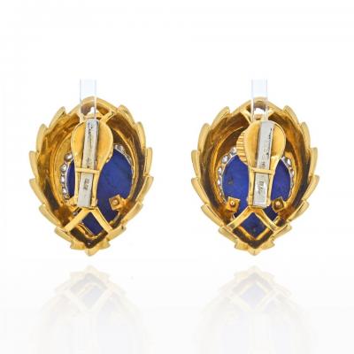 David Webb DAVID WEBB BLUE LAPIS DIAMONDS AND WHITE ENAMEL EARRINGS
