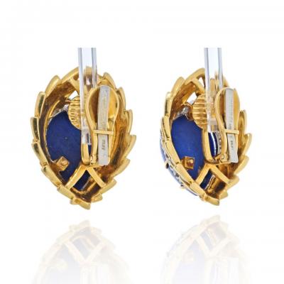 David Webb DAVID WEBB BLUE LAPIS DIAMONDS AND WHITE ENAMEL EARRINGS