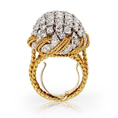 David Webb DAVID WEBB BOMBE PLATINUM 18K YELLOW GOLD DIAMOND PAVE RING