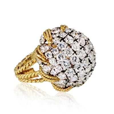 David Webb DAVID WEBB BOMBE PLATINUM 18K YELLOW GOLD DIAMOND PAVE RING