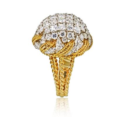 David Webb DAVID WEBB BOMBE PLATINUM 18K YELLOW GOLD DIAMOND PAVE RING
