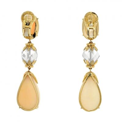 David Webb DAVID WEBB BROOCH PLATINUM 18K YELLOW GOLD NEWPORT OPAL ROCK CRYSTAL EARRINGS