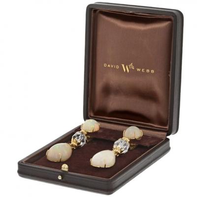 David Webb DAVID WEBB BROOCH PLATINUM 18K YELLOW GOLD NEWPORT OPAL ROCK CRYSTAL EARRINGS