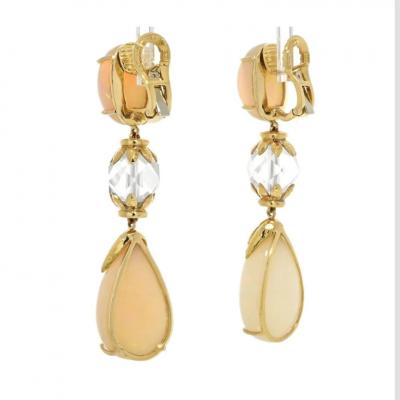 David Webb DAVID WEBB BROOCH PLATINUM 18K YELLOW GOLD NEWPORT OPAL ROCK CRYSTAL EARRINGS