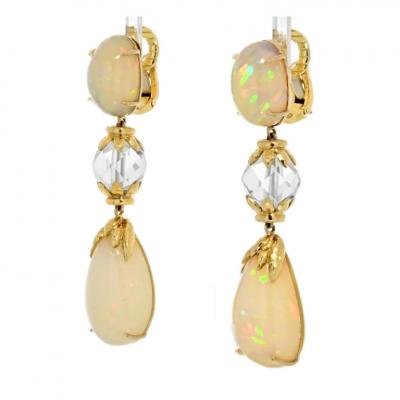 David Webb DAVID WEBB BROOCH PLATINUM 18K YELLOW GOLD NEWPORT OPAL ROCK CRYSTAL EARRINGS