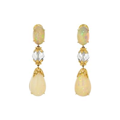 David Webb DAVID WEBB BROOCH PLATINUM 18K YELLOW GOLD NEWPORT OPAL ROCK CRYSTAL EARRINGS
