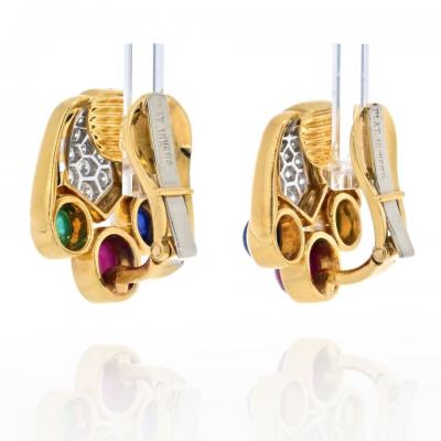 David Webb DAVID WEBB CABOCHON SAPPHIRE EMERALD AND RUBY BEAR PAW EARRINGS