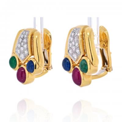 David Webb DAVID WEBB CABOCHON SAPPHIRE EMERALD AND RUBY BEAR PAW EARRINGS