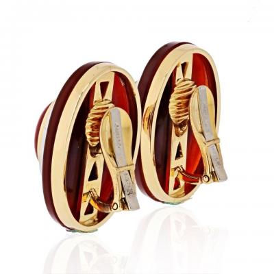 David Webb DAVID WEBB CARNELIAN PLATINUM 18K YELLOW GOLD DIAMOND CLIP EARRINGS