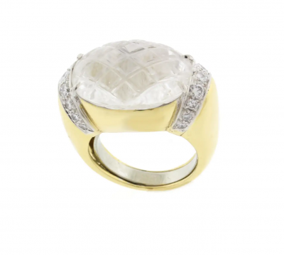 David Webb DAVID WEBB CARVED ROCK CRYSTAL AND DIAMOND RING