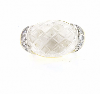 David Webb DAVID WEBB CARVED ROCK CRYSTAL AND DIAMOND RING