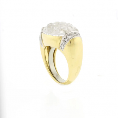 David Webb DAVID WEBB CARVED ROCK CRYSTAL AND DIAMOND RING