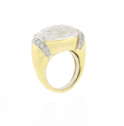 David Webb DAVID WEBB CARVED ROCK CRYSTAL AND DIAMOND RING