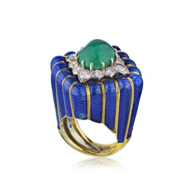 David Webb DAVID WEBB CIRCA 1960S PLATINUM 18K YELLOW GOLD EMERALD AND DIAMOND RING