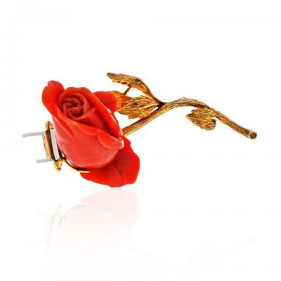 David Webb DAVID WEBB CIRCA 1970S 18K YELLOW GOLD CORAL ROSE BROOCH
