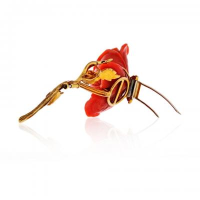 David Webb DAVID WEBB CIRCA 1970S 18K YELLOW GOLD CORAL ROSE BROOCH