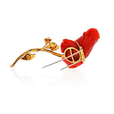 David Webb DAVID WEBB CIRCA 1970S 18K YELLOW GOLD CORAL ROSE BROOCH