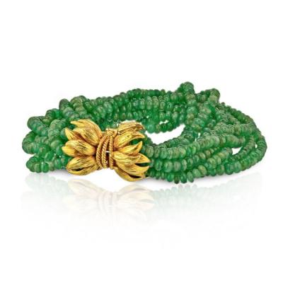 David Webb DAVID WEBB CIRCA 1970S 18K YELLOW GOLD MULTI STRAND GREEN EMERALDS BRACELET