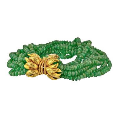 David Webb DAVID WEBB CIRCA 1970S 18K YELLOW GOLD MULTI STRAND GREEN EMERALDS BRACELET