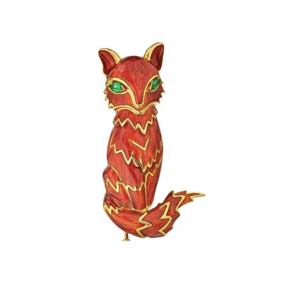 David Webb DAVID WEBB CIRCA 1970S 18K YELLOW GOLD RED FOX VINTAGE BROOCH