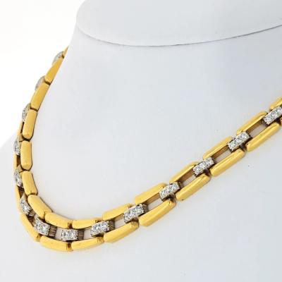 David Webb DAVID WEBB COLLAR PLATINUM 18K YELLOW GOLD OPEN LINK DIAMOND CHAIN NECKLACE