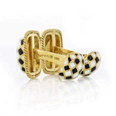 David Webb DAVID WEBB ENAMEL 18K YELLOW GOLD BLACK WHITE CUFF LINKS