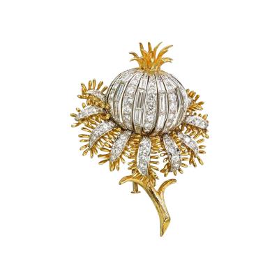 David Webb DAVID WEBB FLOWER PLATINUM 18K YELLOW GOLD 7 CARAT DIAMOND TULIP BROOCH