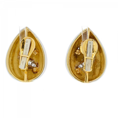 David Webb DAVID WEBB FLUTED ALMONDS WHITE ENAMEL AND DIAMOND EARRINGS