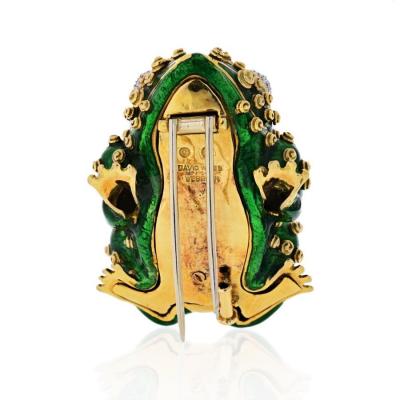 David Webb DAVID WEBB FROG PLATINUM 18K YELLOW GOLD GREEN FROG ENAMEL DIAMONDS BROOCH