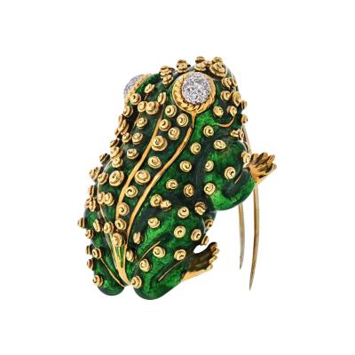 David Webb DAVID WEBB FROG PLATINUM 18K YELLOW GOLD GREEN FROG ENAMEL DIAMONDS BROOCH