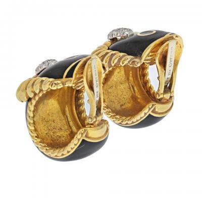 David Webb DAVID WEBB GOLD BLACK ENAMEL DIAMOND SIGNATURE EARRINGS