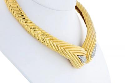 David Webb DAVID WEBB HINGE COLLAR PLATINUM 18K YELLOW GOLD 2 50 CARAT DIAMOND NECKLACE